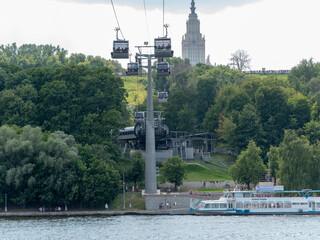Moscow, Russia - Jule, 25, 2019: Moscow cable car in the Luzhniki