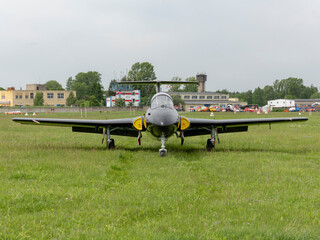 MOSCOW REGION, CHERNOE AIRFIELD 22 May 2021: airplane L-29 dolphin the Sky aviation festival,...