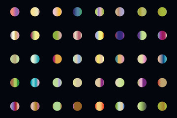 Metalic gradient collection with shiny rainbow hologram. Holographic foil texture, green, blue, yellow, pink gradation. Vector set for frame, ribbon, border, other design