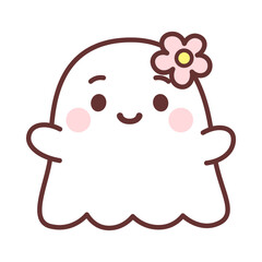 Happy ghost cartoon with a flower Vector