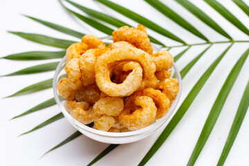 Crispy pork rinds or pork snack.