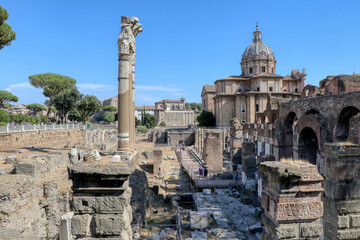 Overview of the Imperial Fora (Ancient Rome). Rome, Italy 