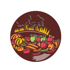 Orchard Crop Harvest Circle Woodcut