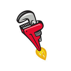 Pipe Wrench Rocket Booster Blasting Off Retro