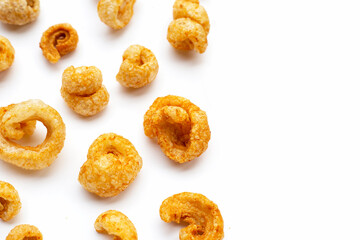 Crispy pork rinds or pork snack.