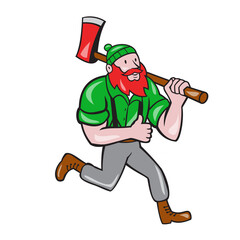 Paul Bunyan Lumberjack Axe Running Cartoon