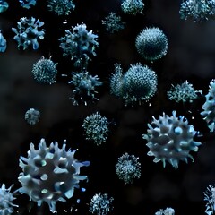 Fototapeta na wymiar Microscopic view of floating influenza virus cells. Dangerous illness