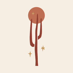 Terracotta warm color abstraction, modern abstract wild cactus, contemporary meditative harmony landscape minimalist vintage desert Arizona concept. Vector and jpg printable image, unique boho clipart