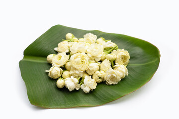 Jasmine flower on banana leaf