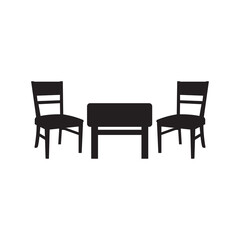 Dining room chair and table icon | Black Vector illustration |