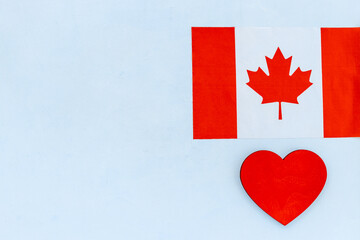 Flag of Canada with heart sign. Travel visa and citizenship concept