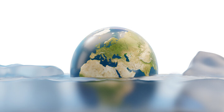planet earth under melted water 3d-illustration. elements of this image furnished by NASA