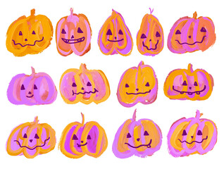 Pumpkins Pattern Aesthetic Neon Pink Orange Purple Handmade painting transparent background