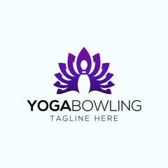 Fototapeta na wymiar Yoga Bowling Logo design vector template. Bowling Pin Negative space logotype icon
