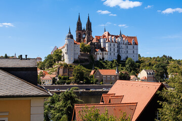 Meißen, Saxony, Germany 08-07-2022  Awesome view on Albrechtsburg castle and cathedral on the River Elbe