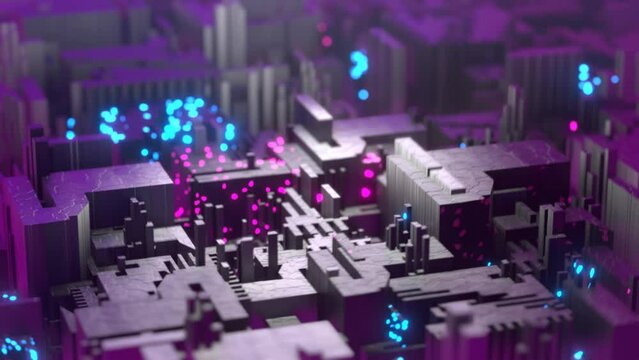 Moving futuristic structures. Camera rotation around futuristic constructions. Seamless animation.