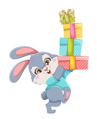 Merry Christmas and Happy New Year. Cartoon rabbit