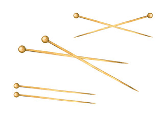 Watercolor illustration, knitting needles, weaving, hobbies. Insulated spokes