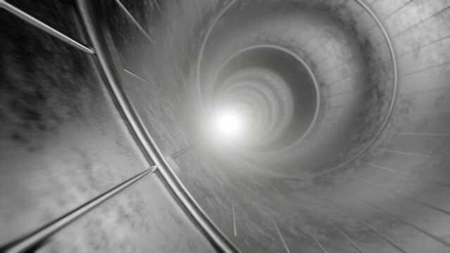 Light in the tunnel. Seamless animation. The movement of the camera through a metal tunnel.