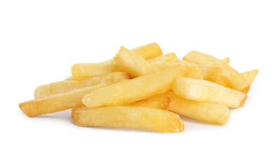 Delicious fresh french fries on white background