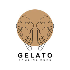 Ice Cream Gelato Logo Design, Sweet Soft Cold Food, Vector Brand Company Products