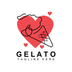Ice Cream Gelato Logo Design, Sweet Soft Cold Food, Vector Brand Company Products