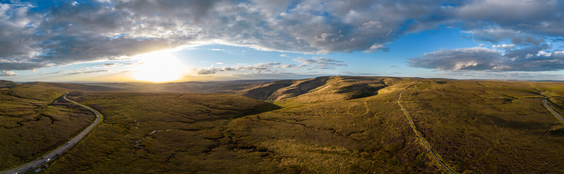 Wonderful panoramic view over the landscape of Peak District at Snake Pass - travel photography