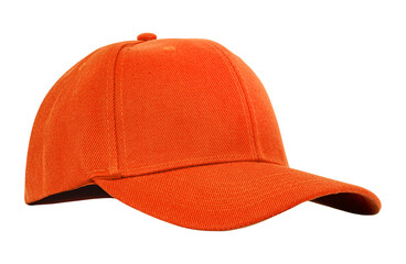 Closeup of the fashion orange cap isolated on white background. - obrazy, fototapety, plakaty