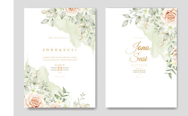 Wedding Invitation Card With Floral Leaves Watercolor 