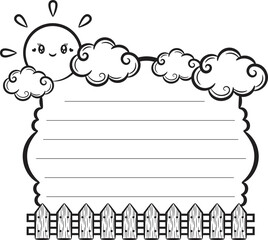 sun and fence note letter for writing sketch for coloring