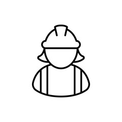 Female construction worker icon. Labor, builder, employee, hardhat concept. Simple outline style. Thin line vector design illustration isolated on white background. EPS 10.