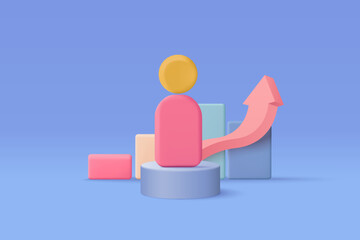 3D people in team leader symbol of teamwork. Problem-solving, business challenge in leadership connection to people, partnership concept. 3d teamwork idea icon vector render illustration - obrazy, fototapety, plakaty