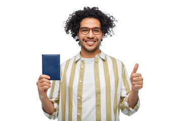 documents and people concept - smiling man with passport over white background