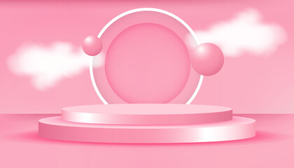 Realistic 3d pink pastel podium for brand beauty concept