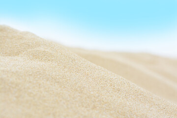 Fototapeta na wymiar Beautiful view of sandy beach on summer day, closeup
