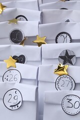 Christmas advent calendar with gifts, closeup view