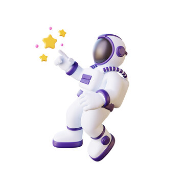 3d illustration of floating astronaut touching the stars