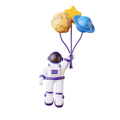 3d illustration of floating astronaut with planet balloon © welsonhendra