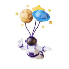 3d illustration of astronaut flying with planet balloon