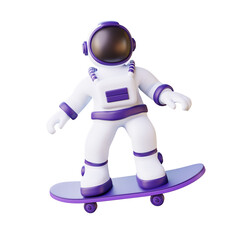 3d illustration of astronaut playing skateboard