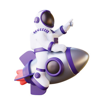 3d illustration of astronaut riding a rocket
