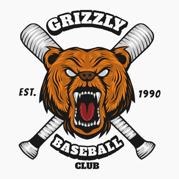 Bear Head and Baseball Stick Logo Template
