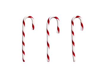 Three candy canes isolated cutout