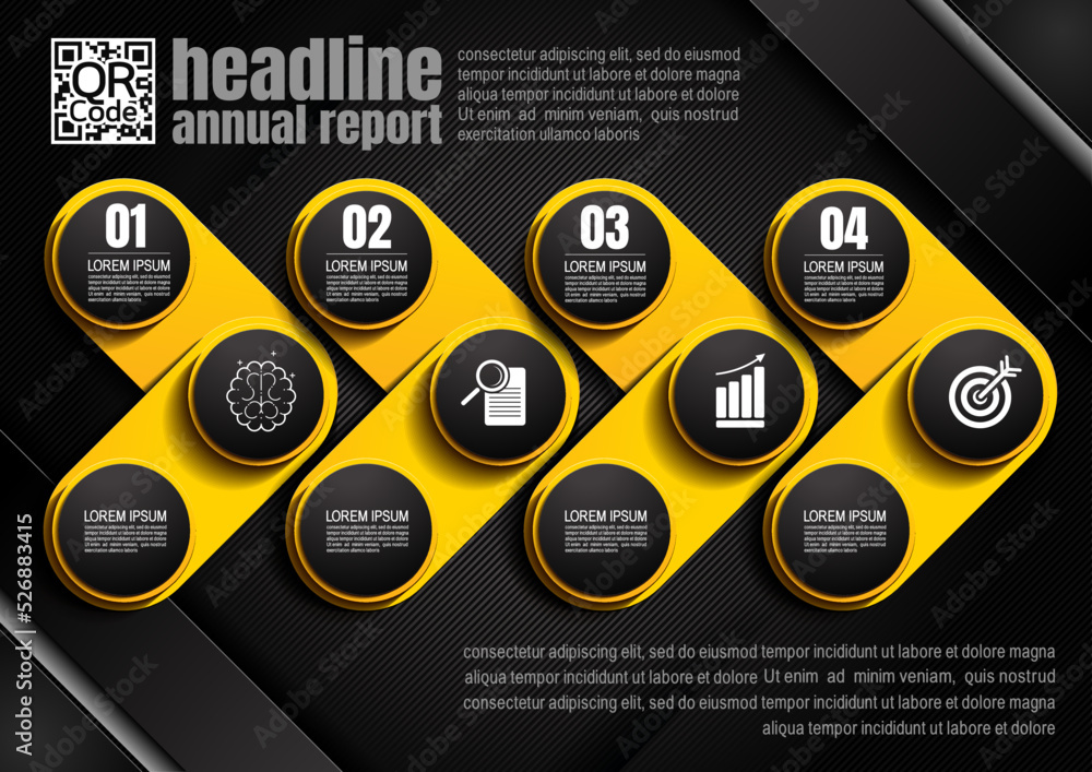 Wall mural infographics design, 4 process chart diagram template for presentation workflow, abstract timeline e
