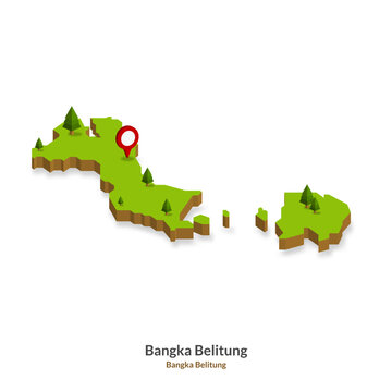 Isometric Map of Bangka Belitung Province, Indonesia. Simple 3D Map. Vector Illustration - EPS 10 Vector