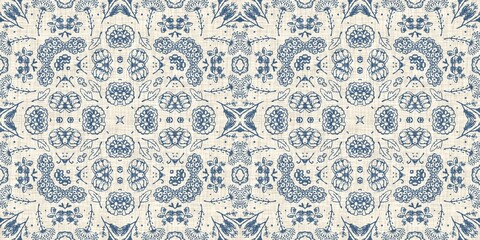 French blue floral french printed fabric border pattern for shabby chic home decor trim. Rustic farm house country cottage flower linen endless tape. Patchwork quilt effect ribbon edge.