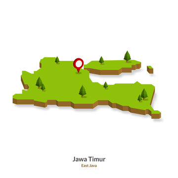 Isometric Map of East Java Province, Indonesia. Simple 3D Map. Vector Illustration - EPS 10 Vector