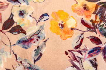 Yellow painted flower print, fabric texture bg