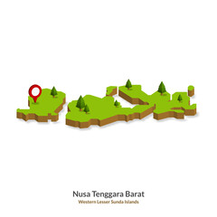 Isometric Map of West Nusa Tenggara Province, Indonesia. Simple 3D Map. Western Lesser Sunda Islands Vector Illustration - EPS 10 Vector