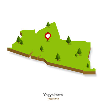 Isometric Map of Yogyakarta Province, Indonesia. Simple 3D Map. Vector Illustration  - EPS 10 Vector